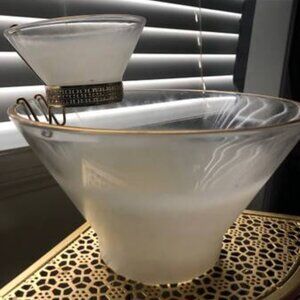 Vintage MCM Blendo White Frosted 3 Piece Chip & Dip Bowl Set with Holder